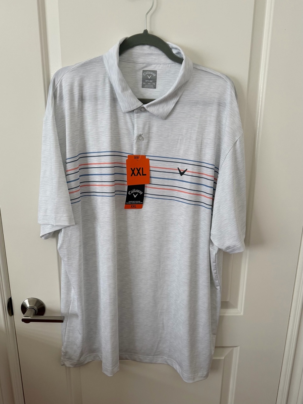 Callaway White Polo with Navy and Red Stripe Accents